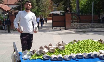 Oy kullanılan okulun önüne tezgah kurup erik sattı