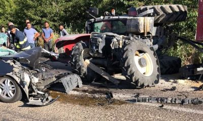 Karşı şeride geçen otomobil traktöre çarpıştı, 1 ölü