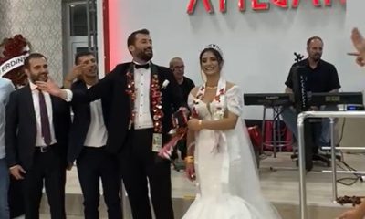 Eskişehirsporlu çift marşlarla düğün salonunu tribüne çevir