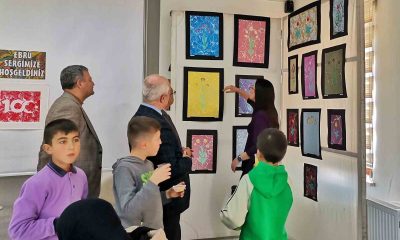 Gediz’de ortaokul öğrencilerinden ebru sergisi