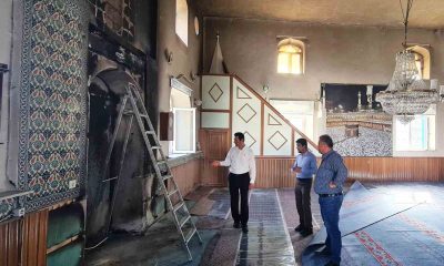 Dumlupınar Kızılca Köyü camiinin mihrap bölümünde yangın