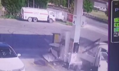 Kontrolden çıkan cip akaryakıt istasyonuna daldı