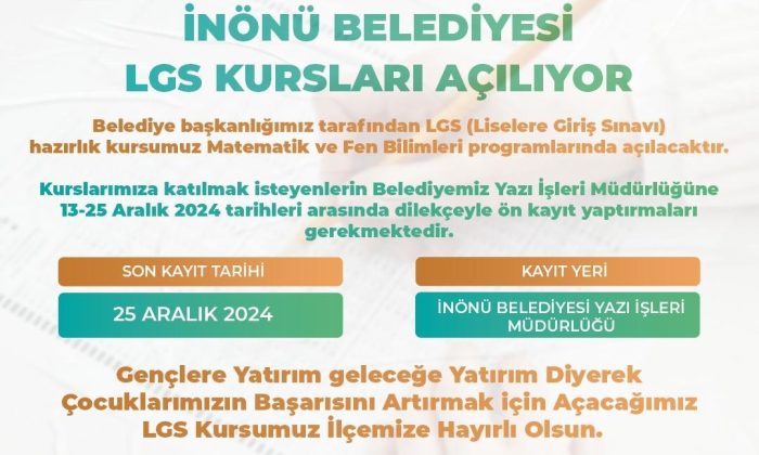 İnönü’de LGS’ye hazırlanan öğrencilere ücretsiz kurs açılıyor