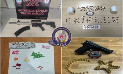 Polis denetiminde 50’ye yakın bıçak ve yüzlerce uyuşturucu hap ele geçirildi