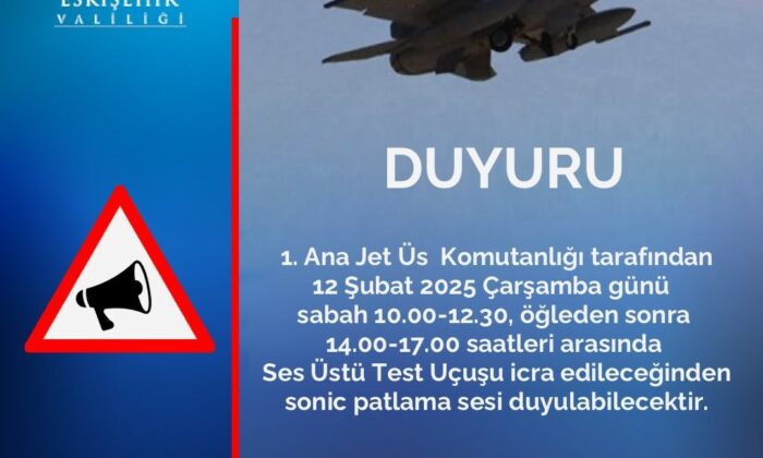 Eskişehir için sonic patlama sesi uyarısı