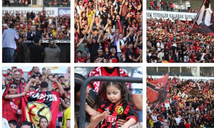 Şampiyonluğunu stadında kutlayan Eskişehirspor taraftarından siyah-kırmızı manzaralar