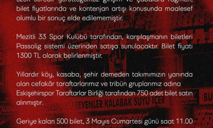 Mezitli 33 Spor karşılaşması için deplasman kontenjanı arttırılamadı