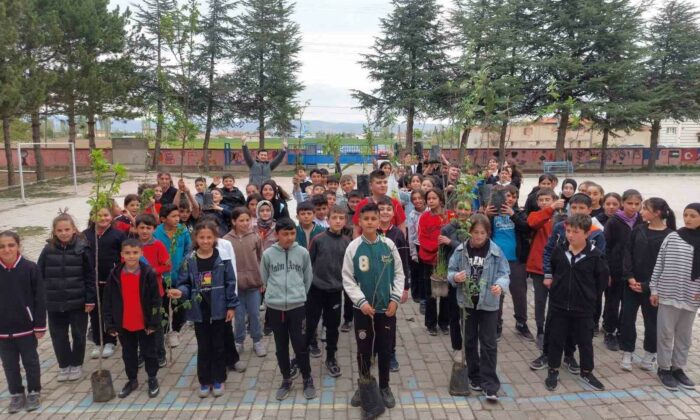 Öğretmen ve öğrenciler 100 fidanı toprakla buluşturdu
