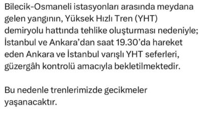 Bllecik’teki orman yangını hızlı tren seferlerini olumsuz etkiledi