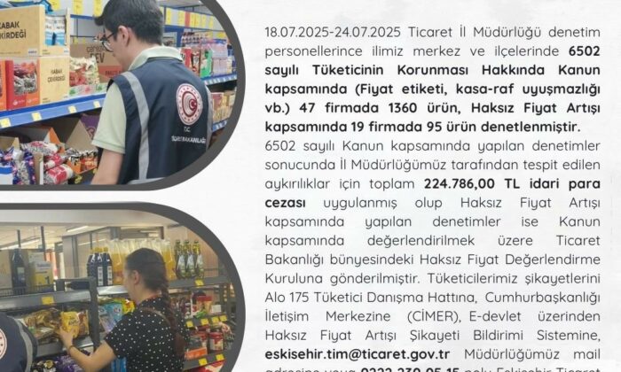 Eskişehir Ticaret İl Müdürlüğü’nün temmuz ayı denetimleri