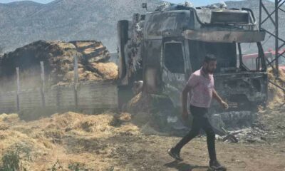 Saman yüklü tır çıkan yangında kül oldu