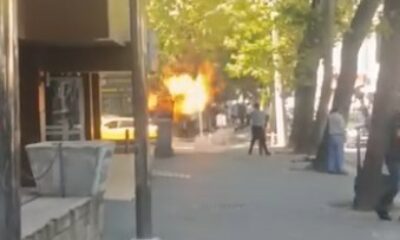 Kent merkezinde çıkan yangına vatandaş yangın tüpüyle müdahale etti