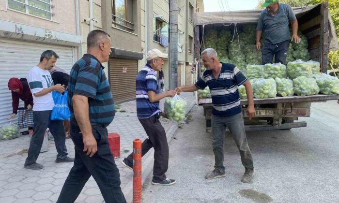 Yaklaşık 5 ton dolma biberi ücretsiz dağıttı