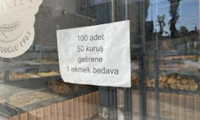 Fırıncı esnafı 100 adet 50 kuruş getirene 1 ekmeği bedava veriyor