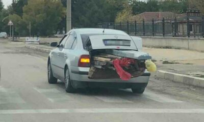 Bagajı kereste dolu araç trafiği tehlikeye attı
